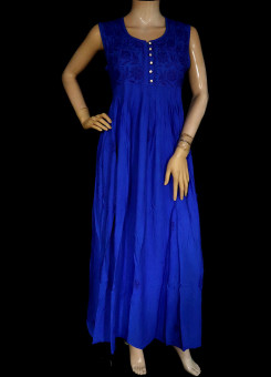 ISHIEQA's Ink Blue Rayon Chikankari A-Line Kurti- KL0730D