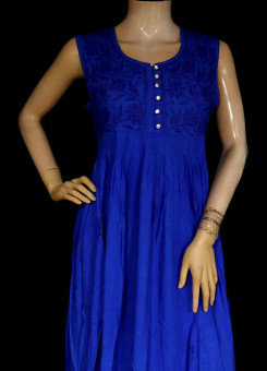 ISHIEQA's Ink Blue Rayon Chikankari A-Line Kurti- KL0730D