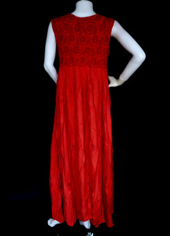 ISHIEQA's Red Rayon Chikankari A-Line Kurti- KL0730D