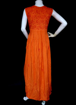 ISHIEQA's Orange Rayon Chikankari A-Line Kurti- KL0730D