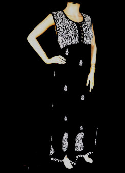 ISHIEQA's Black Rayon Chikankari A-Line Kurti- KL0730D