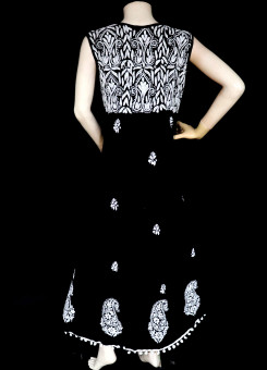 ISHIEQA's Black Rayon Chikankari A-Line Kurti- KL0730D