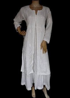 ISHIEQA's White Kalidaar Chikankari Cotton Kurti - MV1209D