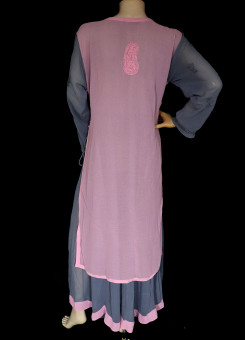 ISHIEQA's Grey-Pink Kalidaar Chikankari Georgette Kurti  - MV1208D