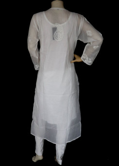 ISHIEQA's White Chikankari Kota Doria Kurti  - MV1204D