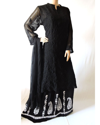 ISHIEQA's Black Georgette Kurti with Dupatta -MV1001D