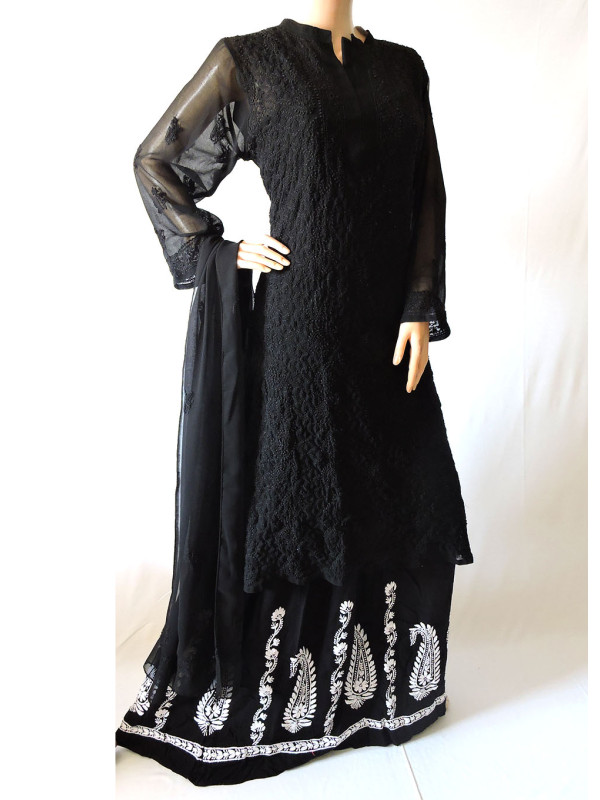 ISHIEQA's Black Georgette Kurti with Dupatta -MV1001D