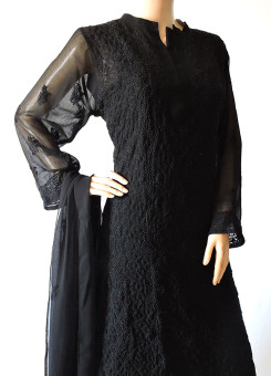 ISHIEQA's Black Georgette Kurti with Dupatta -MV1001D
