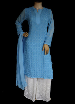 ISHIEQA's Blue Georgette Kurti with Dupatta -MV1001D