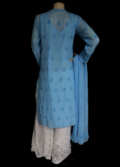ISHIEQA's Blue Georgette Kurti with Dupatta -MV1001D