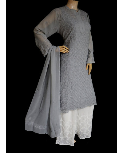 ISHIEQA's Grey Georgette Kurti with Dupatta -MV1001D