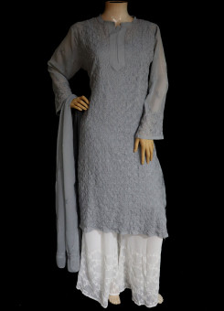 ISHIEQA's Grey Georgette Kurti with Dupatta -MV1001D
