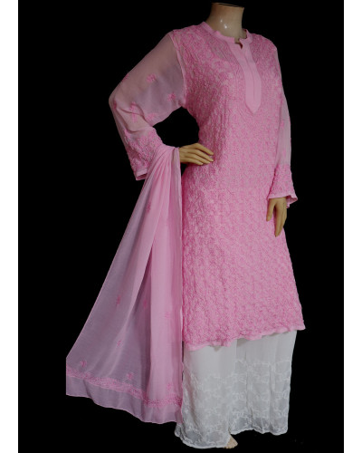 ISHIEQA's Pink Georgette Kurti with Dupatta -MV1001D