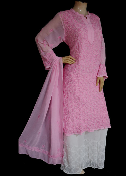 ISHIEQA's Pink Georgette Kurti with Dupatta -MV1001D