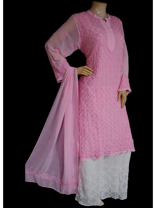 ISHIEQA's Pink Georgette Kurti with Dupatta -MV1001D
