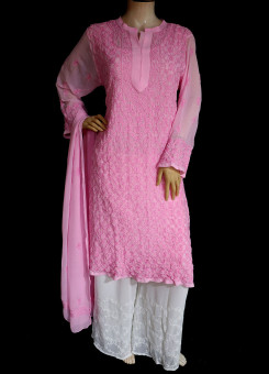 ISHIEQA's Pink Georgette Kurti with Dupatta -MV1001D