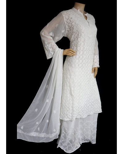 ISHIEQA's White Georgette Kurti with Dupatta -MV1001D