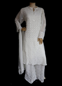 ISHIEQA's White Georgette Kurti with Dupatta -MV1001D