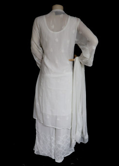 ISHIEQA's White Georgette Kurti with Dupatta -MV1001D
