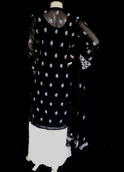 ISHIEQA's Black-White Georgette Kurti with Dupatta -MV1001D