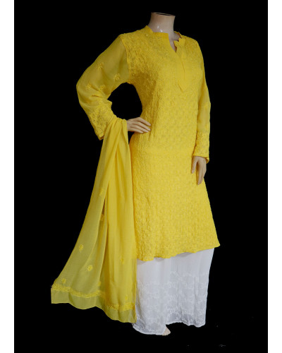 ISHIEQA's Yellow Georgette Kurti with Dupatta -MV1001D
