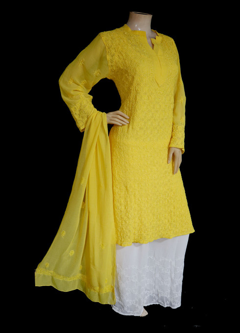 ISHIEQA's Yellow Georgette Kurti with Dupatta -MV1001D