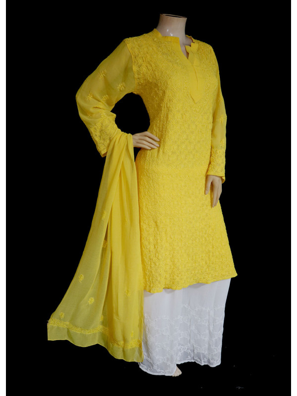 ISHIEQA's Yellow Georgette Kurti with Dupatta -MV1001D