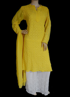 ISHIEQA's Yellow Georgette Kurti with Dupatta -MV1001D