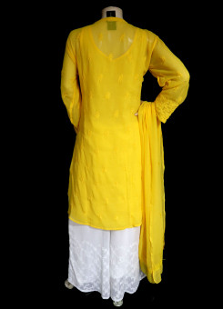 ISHIEQA's Yellow Georgette Kurti with Dupatta -MV1001D