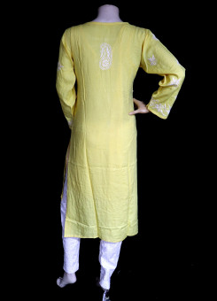 ISHIEQA's Yellow Rayon Chikankari Kurti- MV1601D