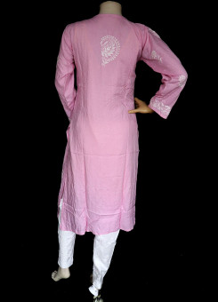 ISHIEQAs Pink Rayon Chikankari Kurti- MV1601D