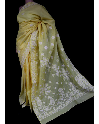 ISHIEQA's Yellow Cotton Chikankari Saree- KL0302D