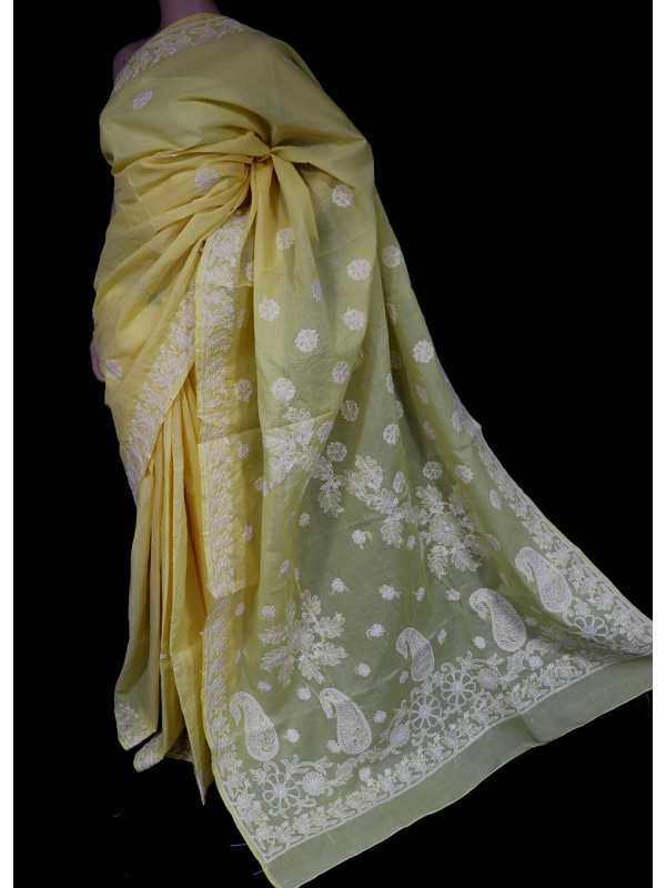 ISHIEQA's Yellow Cotton Chikankari Saree- KL0302D
