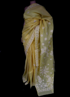 ISHIEQA's Yellow Cotton Chikankari Saree- KL0302D
