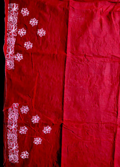 ISHIEQA's Red Cotton Chikankari Saree- KL0303D