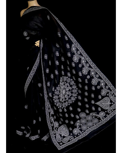 ISHIEQA's Black Cotton Chikankari Saree- KL0304D