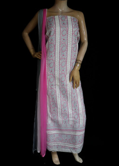ISHIEQA's White-Grey Cotton Chikankari Dress Material - KL0727D