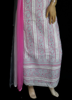ISHIEQA's White-Grey Cotton Chikankari Dress Material - KL0727D