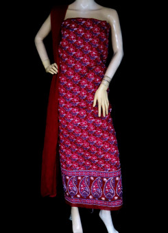 ISHIEQA's Red Cotton Chikankari Dress Material - KL0410D