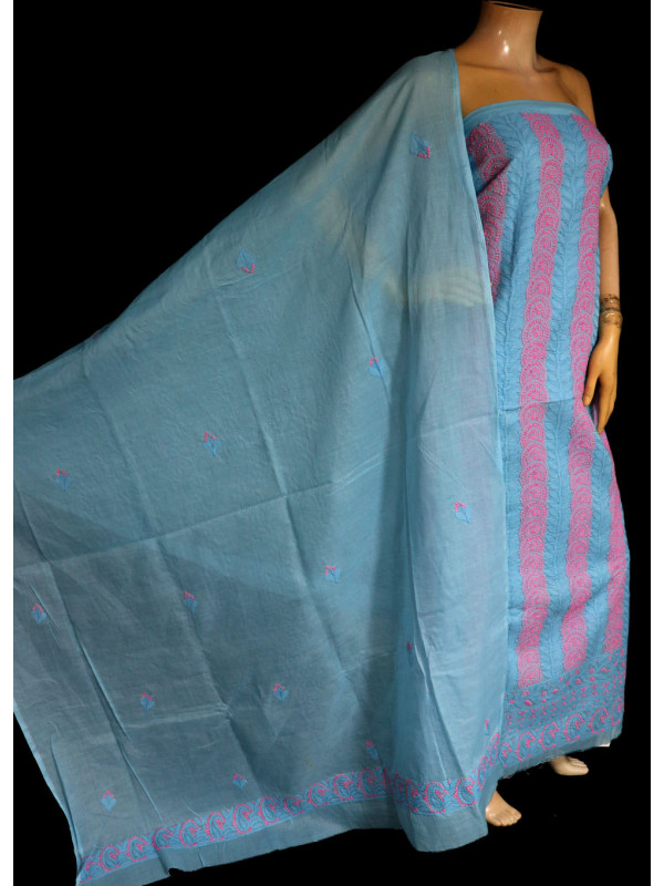 ISHIEQA's Blue Cotton Chikankari Dress Material - KL0412D