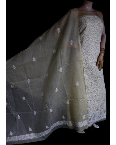 ISHIEQA's Beige Cotton Chikankari Dress Material - KL0513D