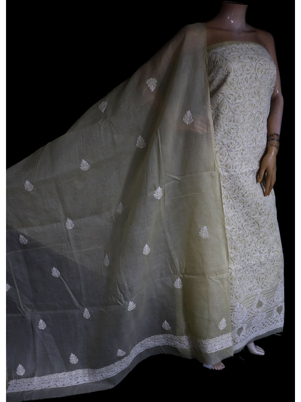 ISHIEQA's Beige Cotton Chikankari Dress Material - KL0513D