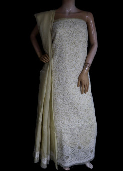 ISHIEQA's Beige Cotton Chikankari Dress Material - KL0513D