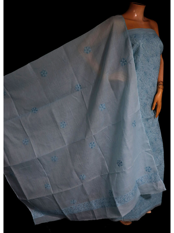 ISHIEQA's Blue Cotton Chikankari Dress Material - KL0513D