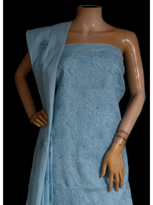 ISHIEQA's Blue Cotton Chikankari Dress Material - KL0513D ISHIEQA's Blue Cotton Chikankari Dress Material - KL0513D