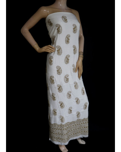 ISHIEQA's White-Beige Rayon Kurti Fabric - KL0105D