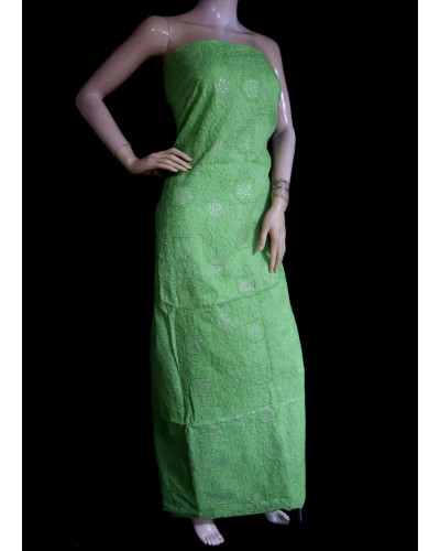 ISHIEQA's Green Mukaish Cotton Kurti Fabric - KL0110D