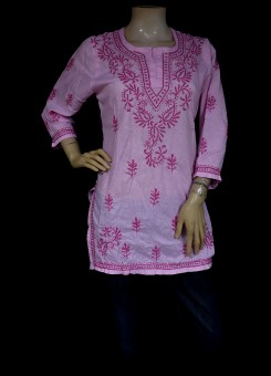 ISHIEQA's Pink Cotton Chikankari Top - KL0812D