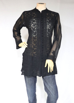 ISHIEQA's Black Georgette Chikankari Short Top - SC0118D