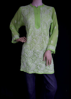 ISHIEQA's Green Georgette Chikankari Top - MV0803D